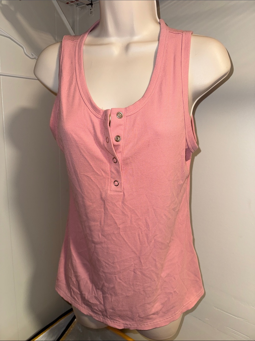 Women’s Pink Ribbed Henley Tank Top